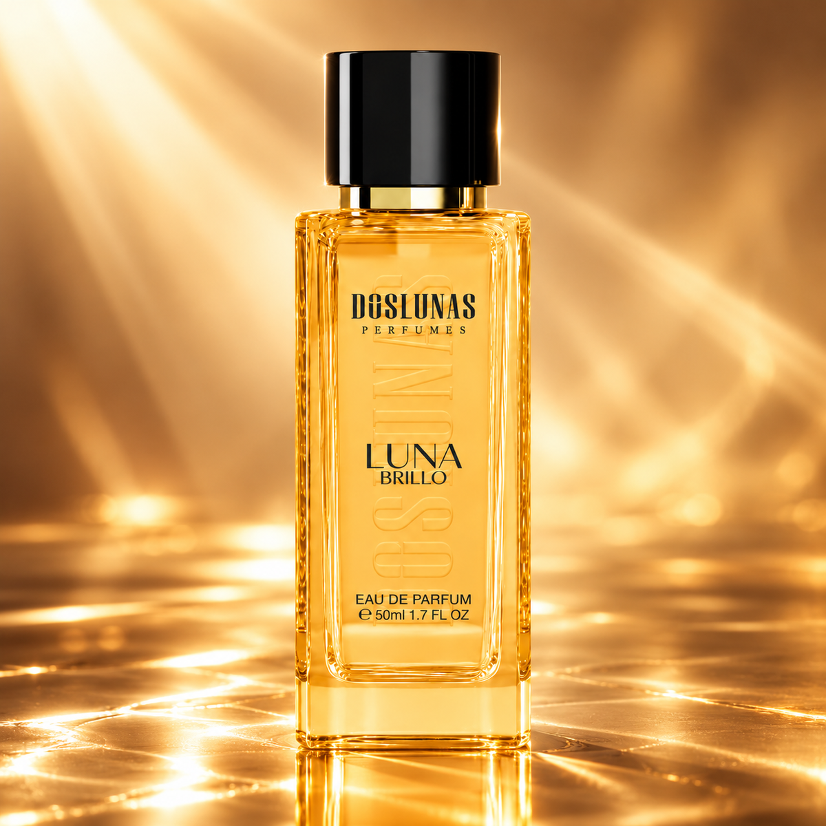 زجاجة عطر DOS LUNAS Luna Brillo 89 أو دو بارفان سعة 50 مل في مشهد استوديو