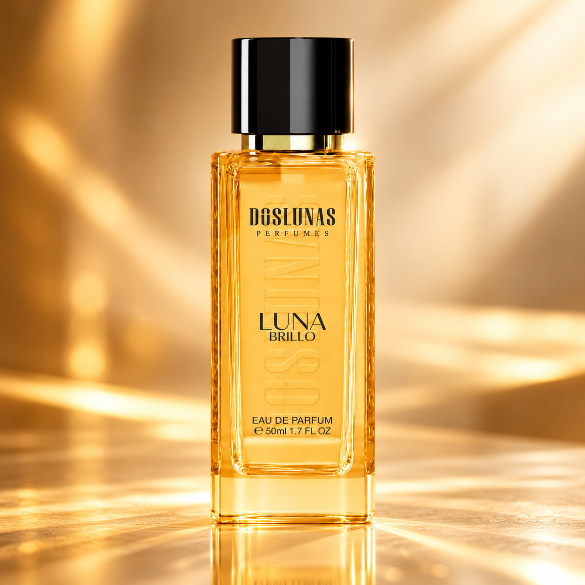 عرض بصري لعطر DOS LUNAS Luna Brillo 89 أو دو بارفان سعة 50 مل في مشهد استوديو