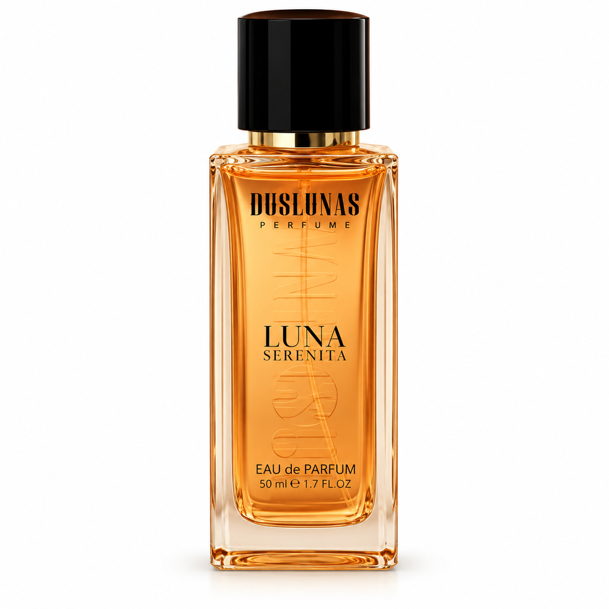 زجاجة عطر DOS LUNAS Luna Serenita أو دو بارفان على خلفية بيضاء