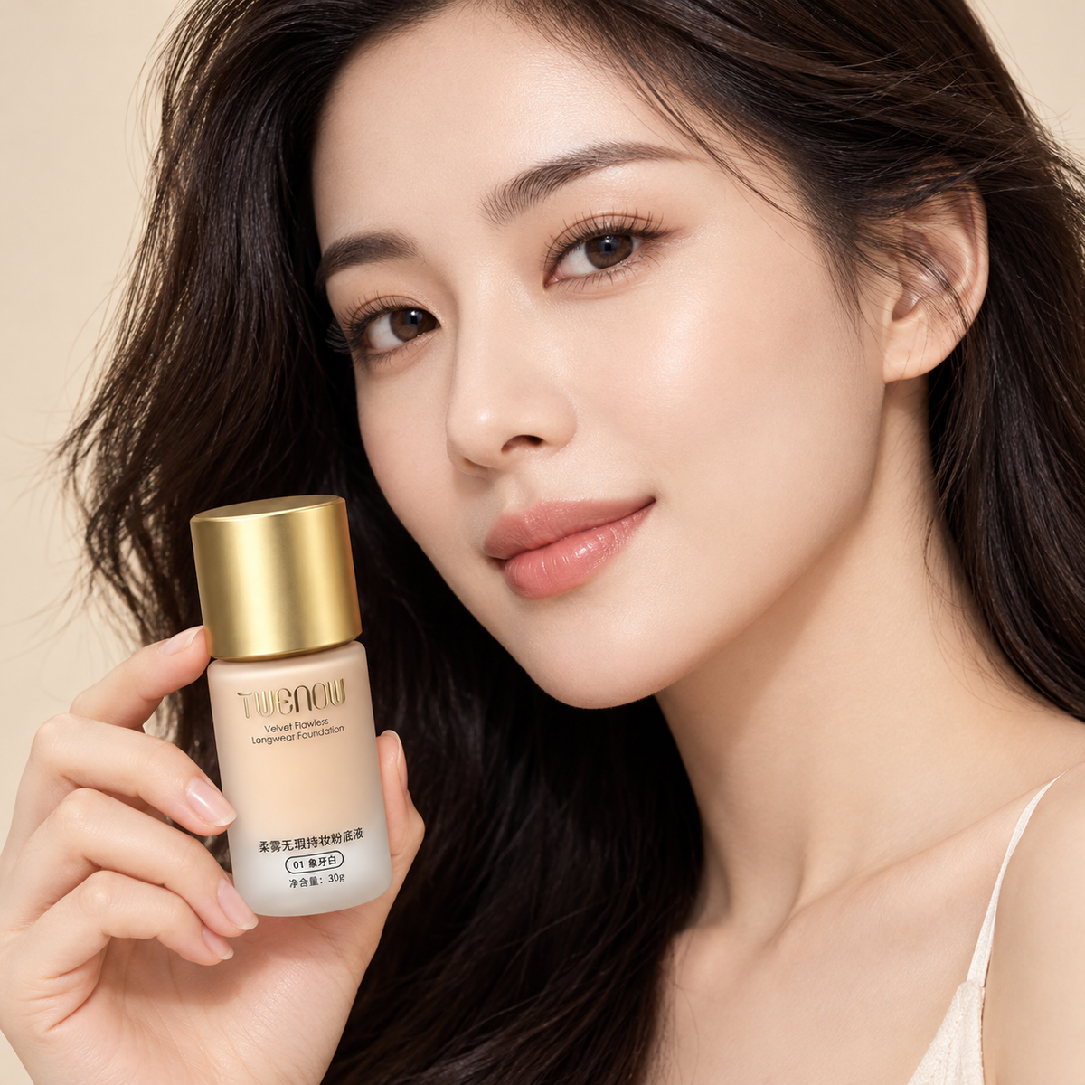 عارضة تحمل كريم أساس TWENOW Velvet Flawless بدرجة 01 Ivory