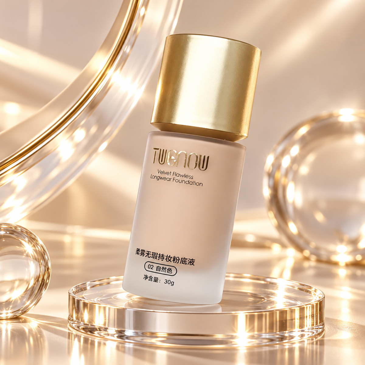 عبوة كريم أساس TWENOW Velvet Flawless بدرجة 02 Natural في تصوير استوديو انعكاسي