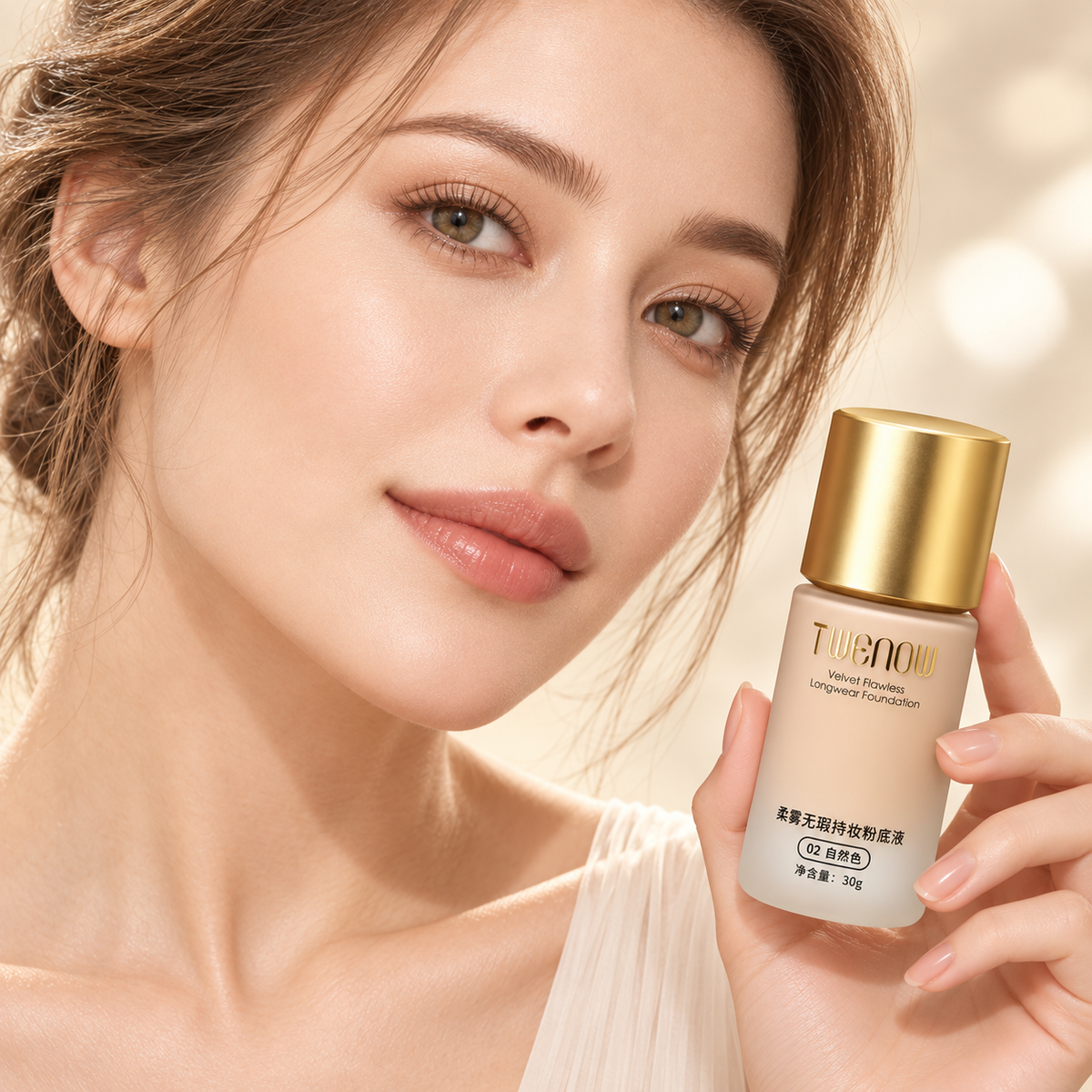 عارضة تحمل كريم أساس TWENOW Velvet Flawless بدرجة 02 Natural